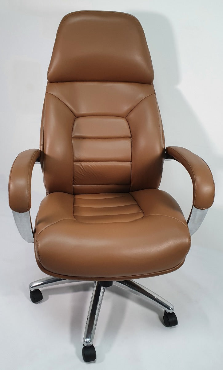 High Back Bucket Seat Style Tan Leather Executive Office Chair - 188A